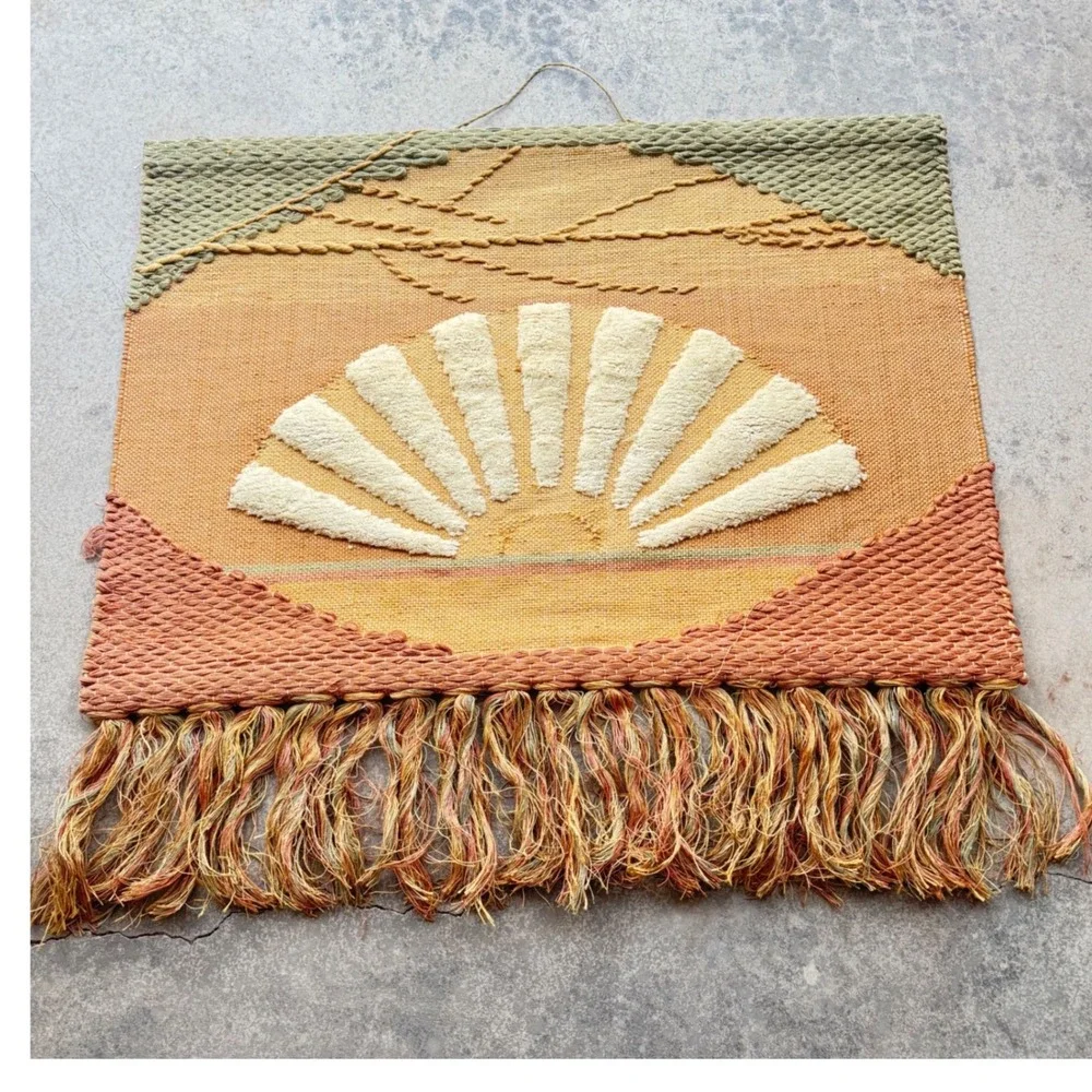 Vintage 1986 ICA Woven Wall‎ Hanging Sunset Sunrise Fiber Art Boho Large 41x35